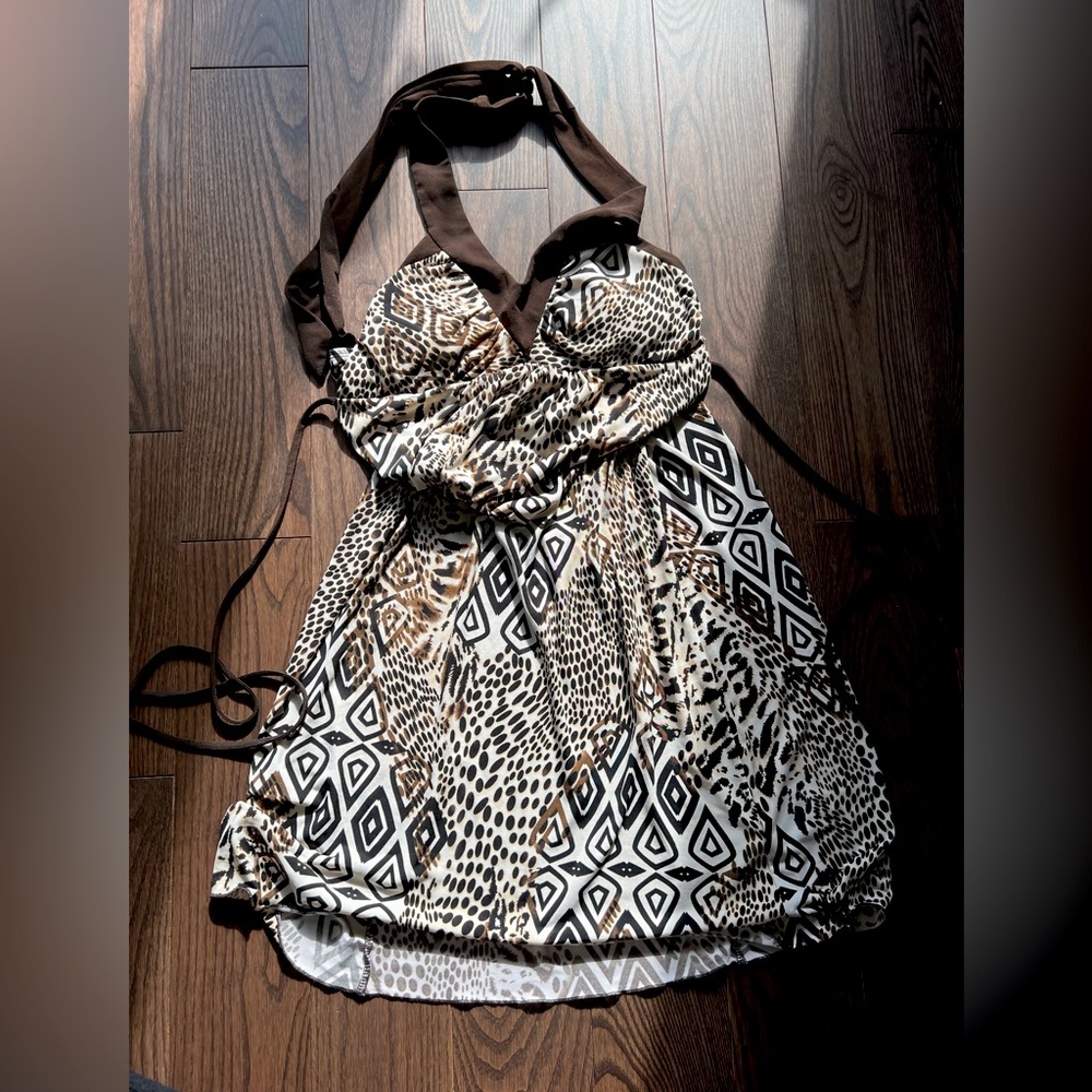 Brown Boho Backless Halter Dress